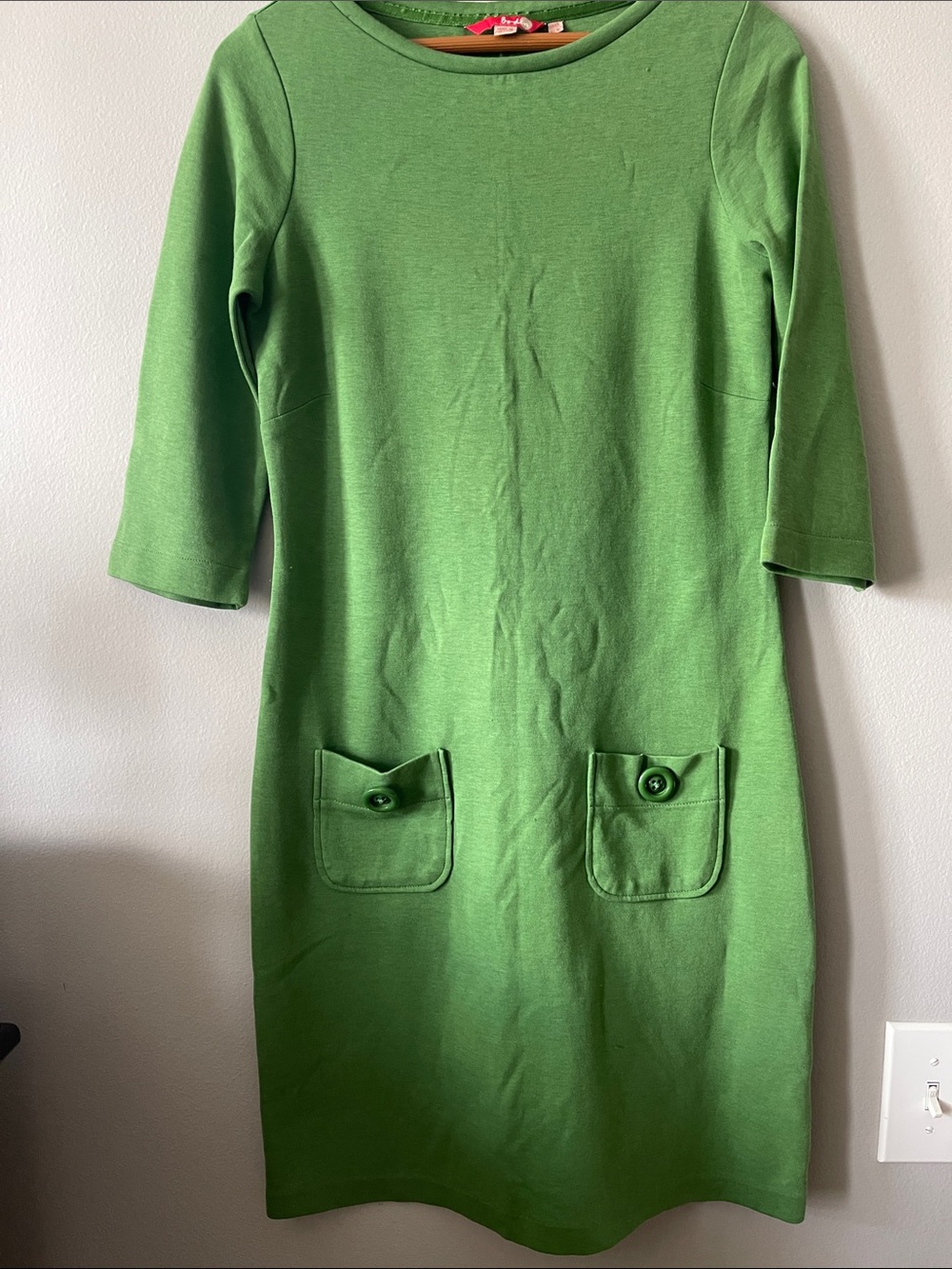 Boden Green Midi Shift Dress with Front Pockets